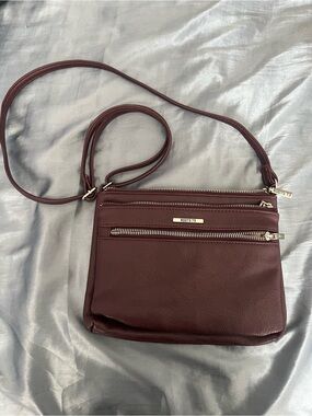 Roots Burgundy Leather Crossbody Bag with Silver Hardware